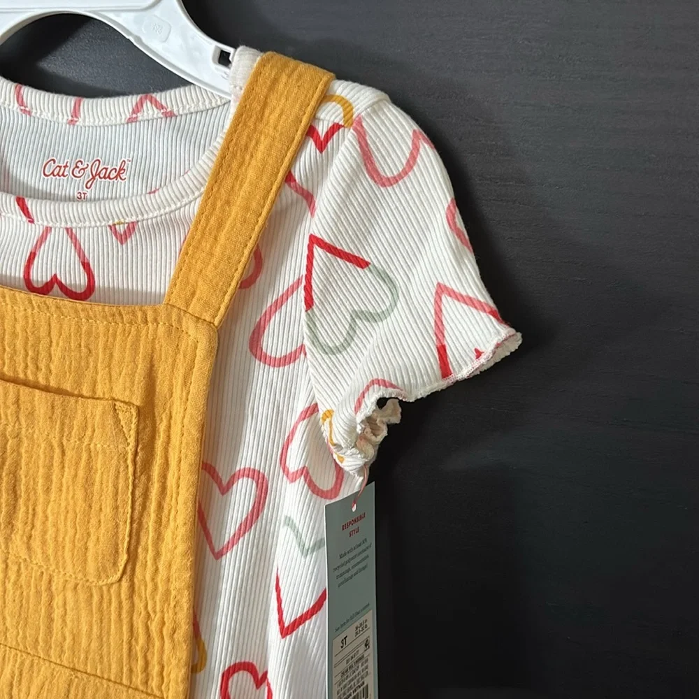Cat & Jack Heart Print Top and Yellow Skirtall Set